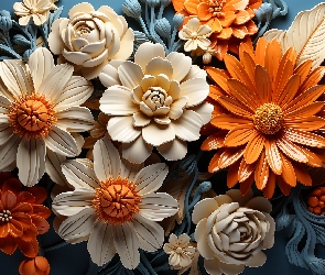 2D, Grafika, Kwiaty, Kolorowe, Pąki, Liście