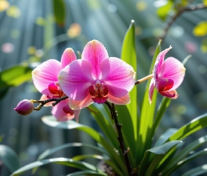 Różowy, Liście, Pąk, Storczyk, Kwiaty