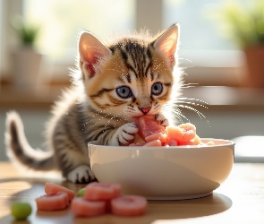 Kotek, Grafika, Karma, Miska, Mały