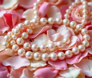 Biżuteria, Perły, Płatki, Różowe, Kwiaty, Naszyjnik