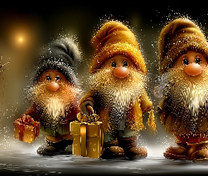 Skrzaty, Grafika AI, Prezenty, Czapki, Trzy