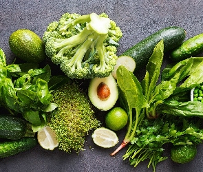 Warzywa, Groszek, Brokuł, Szpinak, Ogórki, Awokado