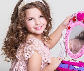 Mała, Lusterko, Uśmiech, Dziewczynka, Dziecko