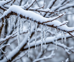 Sople, Grafika AI, Zima, Śnieg, Gałęzie