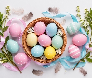 AI, Wstążka, Pisanki, Wielkanoc, Koszyk, Gałązki