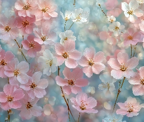 Różowe, Grafika AI, Kwiaty, Białe, Drobne