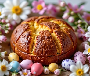 Wielkanoc, Kwiaty, Kolorowe, Chleb, Jajka, Pisanki