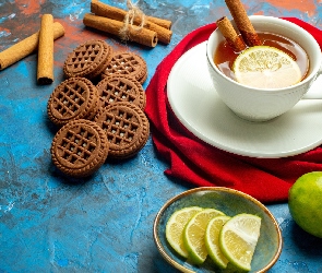 Herbata, Cynamon, Cytryna, Ciasteczka, Filiżanka