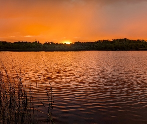 Irlandia, Galway, Ross Lake, Jezioro, Zachód słońca, Rosscahill