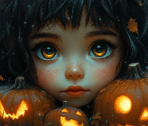 Duże, Grafika, Dynie, Oczy, Dziecko