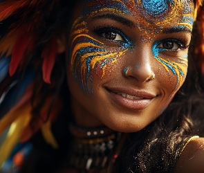 Kobieta, AI, Bodypainting, Twarz, Uśmiechnięta