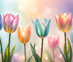 Grafika, Tulipany, Rozświetlone, Kolorowe
