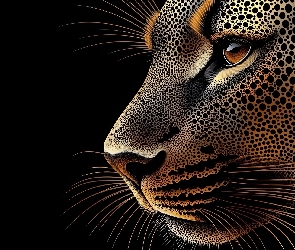 Tło, Czarne, Lampart, Grafika, Głowa, Profil