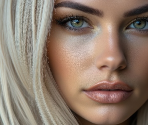 Grafika AI, Oczy, Twarz, Dziewczyna, Blondynka, Szare