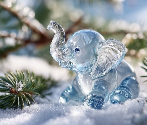Grafika AI, Śnieg, Niebieski, Dekoracja, Słoń, Iglak