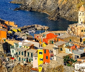 Włochy, Vernazza, Domy, Kolorowe, Morze Śródziemne, Cinque Terre