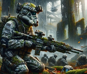 Ruiny, Karabin, Star Wars, Gra, The Battle of Endor, Żołnierze