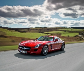 Czerwony, Droga, AMG, Mercedes Benz SLS