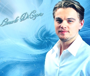 Leonardo DiCaprio, biała koszula, niebieskie oczy