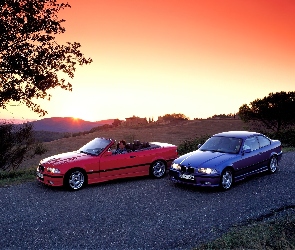 Granatowy, Czerwony Cabriolet, BMW 3, E36
