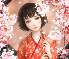 Dziewczynka, Kimono, Parasol