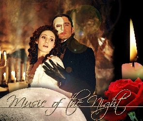 Phantom Of The Opera, Gerard Butler, róża, rękawiczki, świece, Emmy Rossum