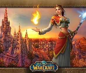 ogień, fantasy, World Of Warcraft, kobieta