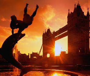 Słońca, Zachód, Tower, Londyn