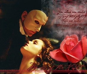 róża, Phantom Of The Opera, napis, Emmy Rossum, maska, Gerard Butler