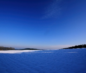 Śnieg, Słońca, Zachód, Las, Pole