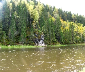 Skały, Las, Rzeka, Góry