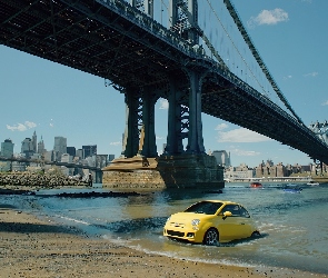 Miasta, Fiat 500, Woda, Most, Panorama