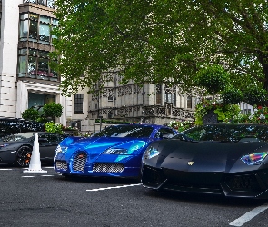Lamborghini Aventador, Czarne, Niebieski, Bugatti Veyron