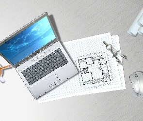 Projekt, Notebook, Stół, Architekta
