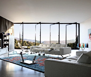 Sofa, Okna, Telewizor, Dywan