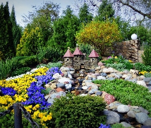 Krzewy, Kamienie, Park, Kwiaty