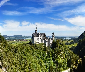 Neuschwanstein, Niemcy, Lasy, Góry, Zamek
