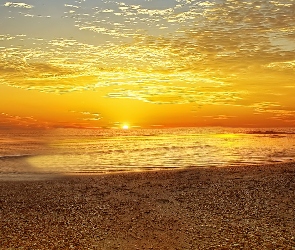 Plaża, Morze, Zachód, Słońca