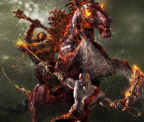 Gra, God of War, Płomienie, Koń, Żar, Kratos