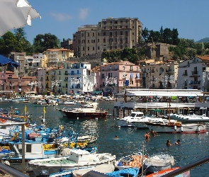 Włochy, Zabudowa, Łodzie, Woda, Sorrento