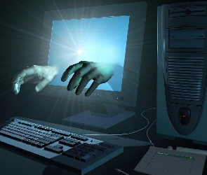 Komputer, Dłonie, Światło
