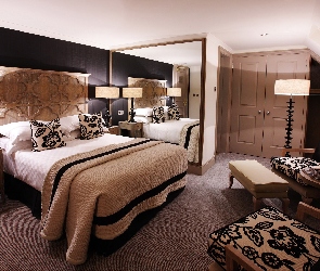 Sypialnia, Wnętrze, Lustro, Eleganckie, Łoże