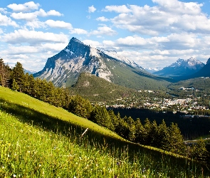 Dolina, Zbocze, Park Narodowy, Miasto Banff, Góry, Kanada, Banff