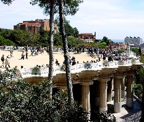 Hiszpania, Ludzie, Plac, Drzewa, Barcelona