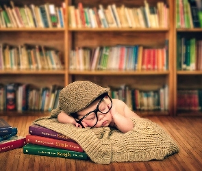 Książki, Okulary, Śpiące, Dziecko