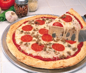Pizza, Czosnek, Pomidor, Salami