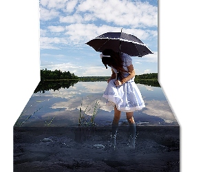 Dziewczynka, Grafika 4D, Woda, Parasol