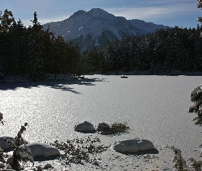 Rzeka, Lasy, Śnieg, Góry, Zima