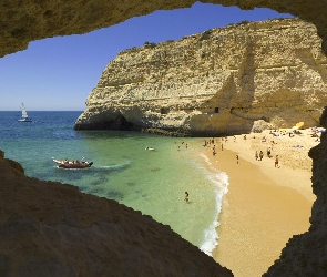 Plaża, Portugalia, Algarve, Łódki