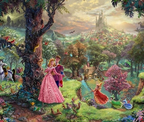 Thomas Kinkade, Disney, Las, Sleeping Beauty, Wróżki, Śpiąca Królewna